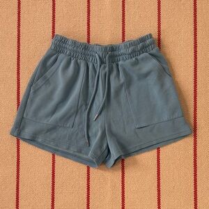 Women’s Elastic Waist Drawstring Athletic Shorts — Dusty Blue